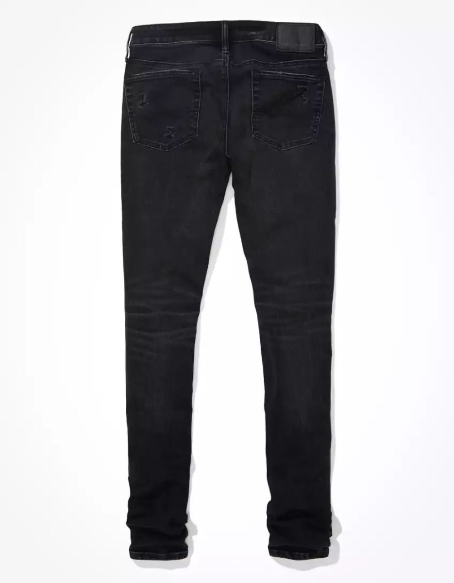 Jean American Eagle AE AirFlexPatched Stacked Mince Noir Homme | FTA-70284715